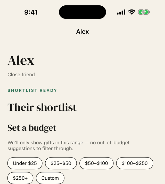 Imparted on iPhone: Alex's shortlist is ready, with a budget picker from under $25 to $250 and up.